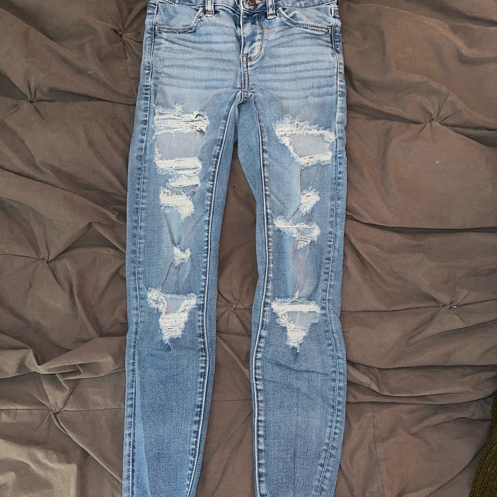 American Eagle Outfitters Blue Skinny Distressed Jeans